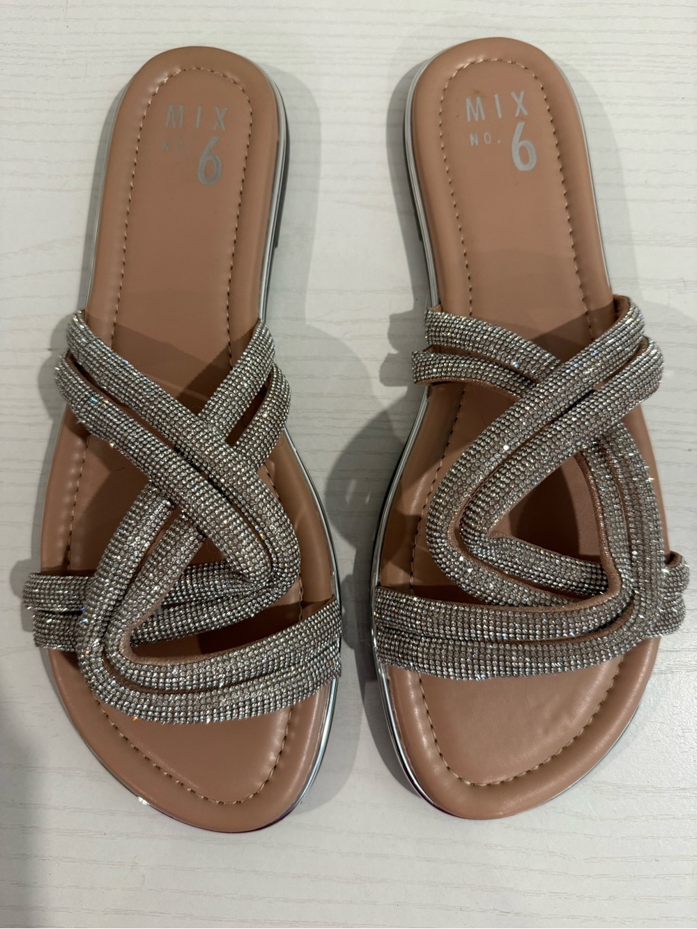 Mix No. 6 Silver Crystal Braided Slide Sandals